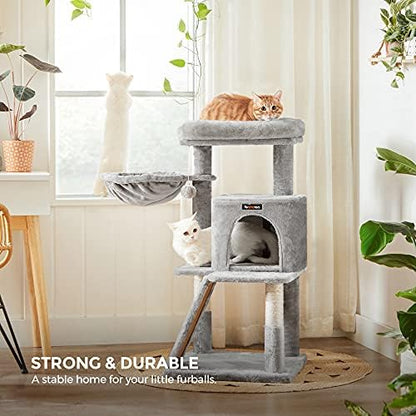 Feandrea Cat Tree, 37.8-Inch Tall Cat Tower, Multi-Level Condo, Light Gray