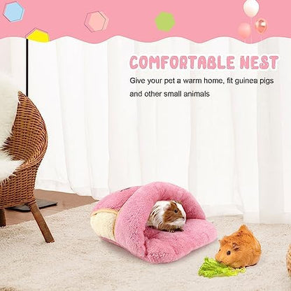YUEPET Guinea Pig Bed, Warm Fleece Slipper Cuddle Cave, Pink