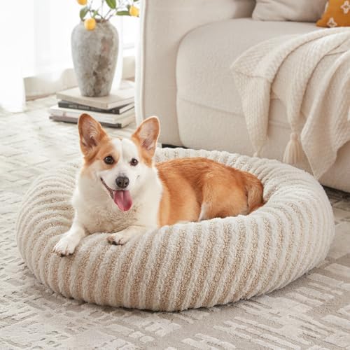 MIXJOY Dog Beds Large Sized Dogs, 36 inches Washable Dogs Bed with Removable Cover, Cozy Donut Dog Ded Fluffy Plush Faux Fur Pet Bed with Anti-Slip Bottom, 36"x36"x10", White