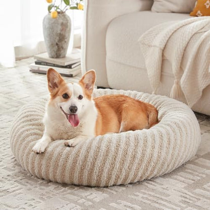 MIXJOY Dog Beds Large Sized Dogs, 36 inches Washable Dogs Bed with Removable Cover, Cozy Donut Dog Ded Fluffy Plush Faux Fur Pet Bed with Anti-Slip Bottom, 36"x36"x10", White