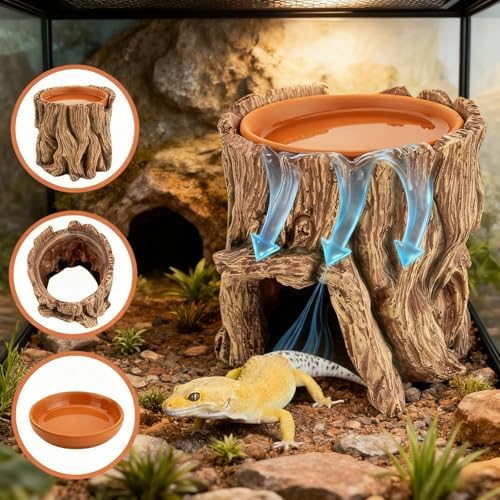 Reptile Hide Cave Resin, 2 in 1 Reptile Hideout Cave and Water Tray