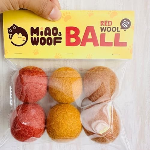 Wool Felt Cat Ball Toys – 6-Pack Quiet, Soft, Durable, Handmade Wool Cat Toys for Indoor Cats & Kittens, Natural Eco-Friendly Silent Felt Balls for Chasing, Batting & Daily Exercise