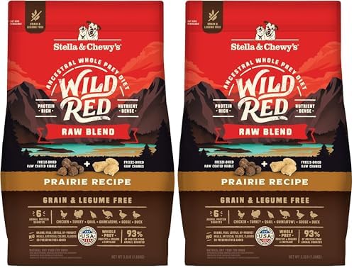 Stella & Chewy's Wild Red Raw Blend Kibble - Premium Freeze-Dried Raw Coated Dog Food - Perfect for Picky Eaters - High Protein Grain Free with 6 Poultry Sources - 3.5lb Bag (Pack of 2)