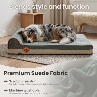 Laifug Orthopedic Memory Foam Dog Bed with Pillow and Durable Water Proof Liner & Removable Washable Cover & Smart Design Medium (34"x22"x5.5"), Dark Green