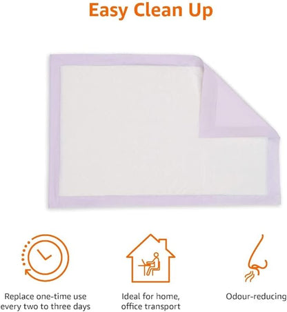Amazon Basics Cat Pee Pads, Odor Control, Super Absorbent, Disposable, Universal Fit for Litter Box, Lemon Scent, Multi Cat, White/Purple, 80 Count