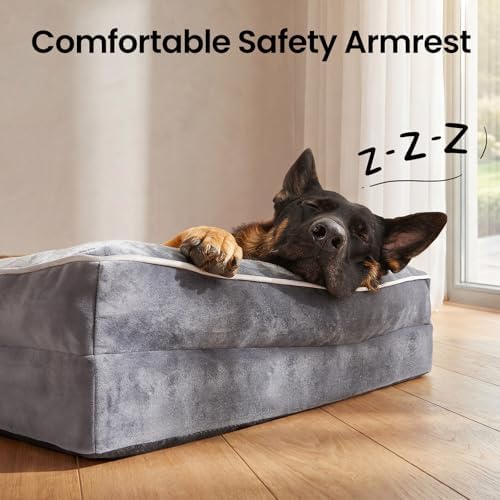 OhGeni Orthopedic Extra Large Dog Bed Couch, Memory Foam, 44-inch (Gray)