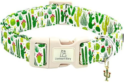 Lionheart glory Dog Collar Green Cactus Print Collar for Small Dogs Spring Summer Female or Male Collars Pets Gift Adjustable Heavy-Duty Cute Pet Collars