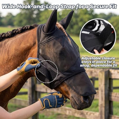 Horse Fly Mask with Ears & Detachab Nose Cover, Medium