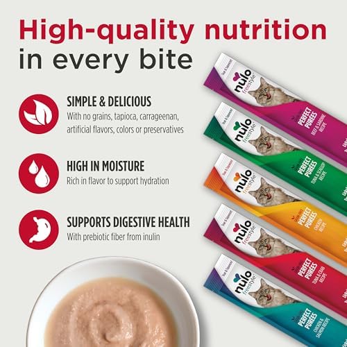 Nulo Freestyle Lickable Cat Treats - Perfect Purées Tuna & Scallop, Squeezable Grain-Free Wet Cat Food Topper, High Moisture for Hydration, 48 x 0.5oz