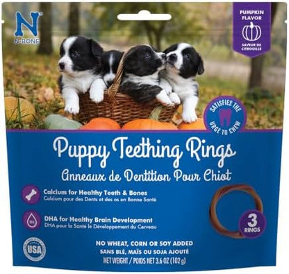 N-Bone Puppy Teething Rings, Pumpkin Flavor, Natural Puppy Teething Chews & Chew Treats, Helps Soothe Teething Gums, Calcium Enriched, 3 Rings