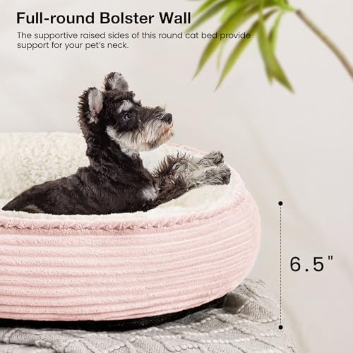 Love's cabin Round Donut Cat and Dog Cushion Bed, 24in Pet Bed for Small or Medium Dogs, Anti-Slip & Water-Resistant Bottom, Soft Durable Fabric Pet Beds, Washable Calming Cat Bed Light Pink