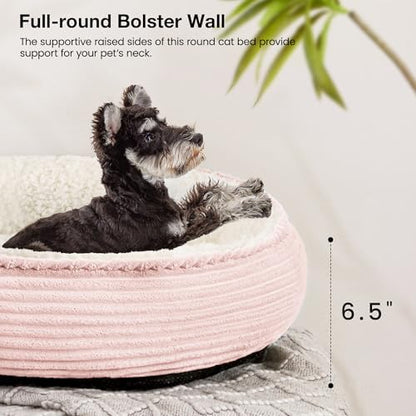 Love's cabin Round Donut Cat and Dog Cushion Bed, 24in Pet Bed for Small or Medium Dogs, Anti-Slip & Water-Resistant Bottom, Soft Durable Fabric Pet Beds, Washable Calming Cat Bed Light Pink