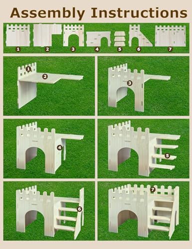 Hamster Hideout Cage Accessories - Hamster House and Habitat Wooden Hide Hut with Climbing Stairs and Platform for Syrian Dwarf Gerbils and Mouse Mice Rat，Small Animals etc.
