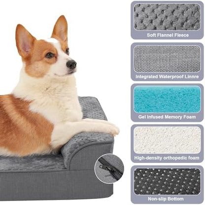 Rainmr Dog Beds for Small Dogs - Washable Pet Bed for Puppy and Kitten with Slip-Resistant & Waterproof Cover, 44x32 Inches, Dark Grey