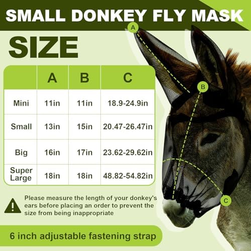 2 Pcs Mini Donkey Fly Mask with Ear Protection, Black