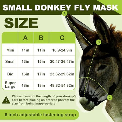 2 Pcs Mini Donkey Fly Mask with Ear Protection, Black