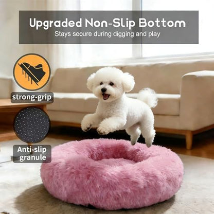 Comfort Donut Dog Bed for Small Dogs, Cat Bed & Pet Bed for Indoor Use, Medium Size with Soft Plush, Round Dog Beds for Large Dogs and Cats(Rubber Red,36''Lx36''Wx8''Th)