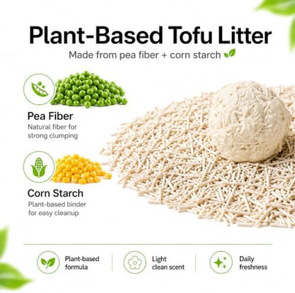 Tofu Cat Litter, 11 lb Plant-Based Cat Litter Made with Pea Fiber & Corn Starch, Low Dust, Fast Clumping, Low Tracking, Light Milk Scent, Flushable in Small Amounts