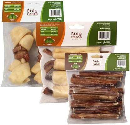 Rocky Ranch, Medium Chewer Bundle Pack, Beef Flavor, 15.92 oz, Adult Dog, Natural Chew Treats, Dental Care, High Protein. No additives