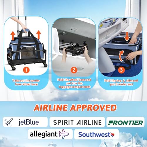 Petskd Top & Side Expandable Small Pet Carrier with Wheels Airline Approved