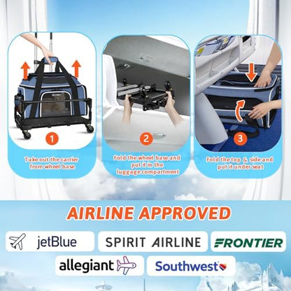 Petskd Top & Side Expandable Small Pet Carrier with Wheels Airline Approved
