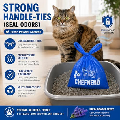 Cat Litter Waste Bags (500 ct., Blue) Bulk Dog Poop Bags with Easy Tie Handles Fresh Powder Scented Doggy Poop Diaper Bag Disposable Sanitary Pad Waste Bags (500 Bags)