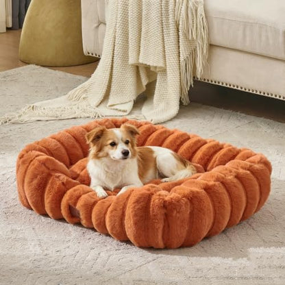 Luxury Dog Beds,Large Sized Dog Washable Furry Pet Beds,Comfort Rectangle Pet Sofa Couch with Ultra,Puppy Beds with Removable Zipper Cover,30x25x7.5inches,Burnt Orange