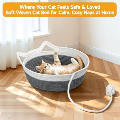 Cotton Rope Woven Cat Bed Basket, Cat Beds for Indoor Cats
