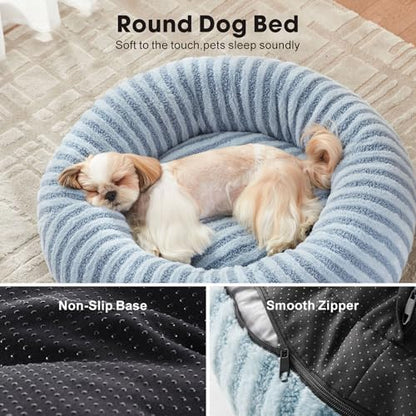 MIXJOY Dog Beds for Small Dogs, Washable Dog Bed with Removable Cover, Small Cat Bed for Indoor Cats, Calming Soft Dount Pet Beds with Anti Slip Bottom, Cute Puppy Beds, 23"x23"x8", Blue