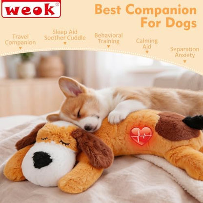 WEOK Heartbeat Puppy for Dogs-for Separation Anxiety Relief, Heartbeat Stuffed Animal Anxiety Calming Behavioral Aid Plush Toy for Dogs Cats Pets