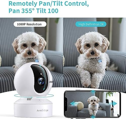 Armorcope Pet Camera, 2K HD Dog Camera with Phone APP, 360° Pan/Tilt View Puppy Cam, One Click Call for Baby Monitor, MagivPix Night Vision,Motion Tracking Alarm with Cloud/Local SD -2 Pack