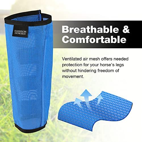 Harrison Howard Loose Fitting Fly Boots UV-Protective Extra Tough Mesh Ventilated Four Fasteners Stay-on Design Protect Horse Legs & Stomp-Reducing Set of 4 Sky Blue Medium