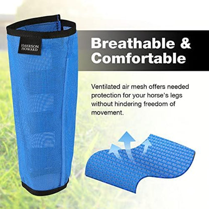 Harrison Howard Loose Fitting Fly Boots UV-Protective Extra Tough Mesh Ventilated Four Fasteners Stay-on Design Protect Horse Legs & Stomp-Reducing Set of 4 Sky Blue Mini