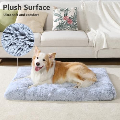 Large Dog Bed Crate Pad 35", Washable Soft Plush Pet Mats for Sleeping Grey