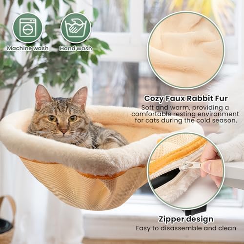 JUNSPOW Cat Desk Bed One-Click Folding Maximum Holds 40lb, Cream Fur