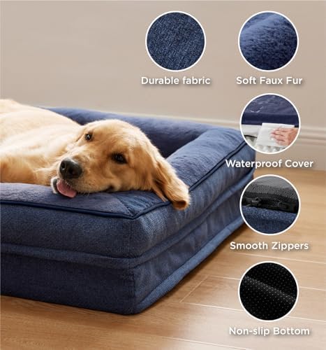 Made4pet Dog Bed Orthopedic, Dog Sofa for Small Dogs Supportive Foam Pet Cushions Bed with Washable Removable Cover, Egg-Crate Foam, Waterproof Lining Bottom, Blue, 30 * 20 * 6.5 Inch