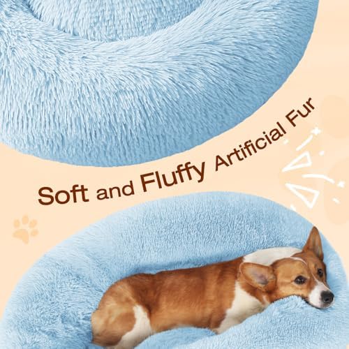 JOLLYVOGUE Dog Bed, Calming Anti-Anxiety Large Dog Bed, Fluffy Donut Cushion for Medium and Large Pets (27")