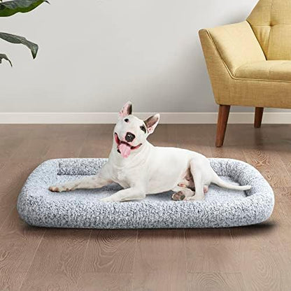 Friends Forever Bolster Dog Crate Mat 48 Inch, Washable Dog Crate Bed, Sherpa Fleece, Nova Grey