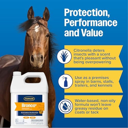Farnam Bronco E Fly Spray for Horses, Dogs & Premises 128 oz Refill
