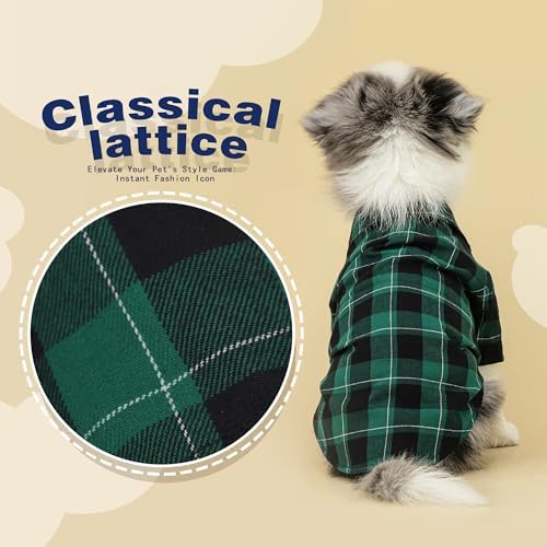 Paiaite Plaid Dog Shirt: Classic CheckeGreen Style in Pure Cotton for Large, Medium, and Small Breeds, Comfort, Breathability, and Elegance. Perfect for Everyday Wear, and Photoshoots Green 3XL