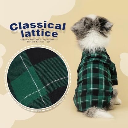 Paiaite Plaid Dog Shirt: Classic CheckeGreen Style in Cotton for Large, Medium, and Small Breeds, Comfort, Breathability, and Elegance Dog Clothes. Perfect for Everyday Wear, and Photoshoots Green 4XL