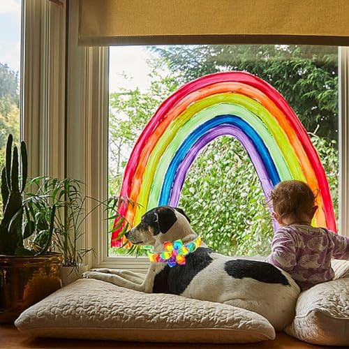 Rainbow Dog Collar, Rainbow Stripes Collar with Flower for LGBT Pride Month Holiday Dog Collar Flowers Adjustable Collar for Small Medium Large Dogs