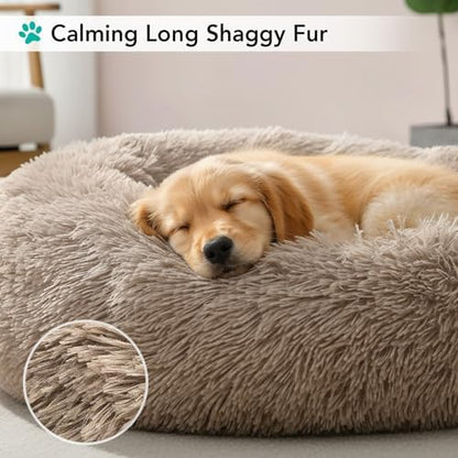 PetAmi Calming Donut Dog Bed, Washable Faux Fur, 23 Inch Small, Taupe