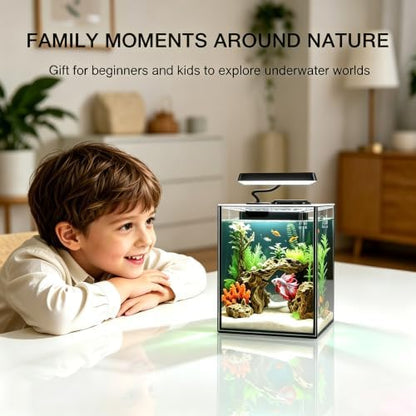 Glass Betta Aquarium Starter Kits 1.5 Gallon Small Fish Tank, Betta Fish Tank with LED Light, Power Filter, Black. 4mm Glass