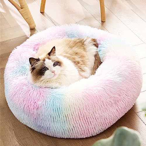 Bedsure Calming Cat Beds Donut Round Washable Kitten Bed,20 inches