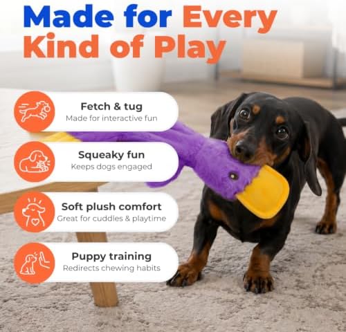 Best Pet Supplies Interactive Squeaky Dog Toy - Crinkle Duck, Purple
