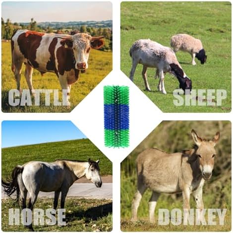 Livestock Scratching Brush 2-Pack, Heavy-Duty Farm Animal Self-Grooming Back Scratcher for Fence or Post Mount, Ideal for Horses, Cattle, Goats, Pigs, Durable Itch Relief Tool - 17.5×7.5 in