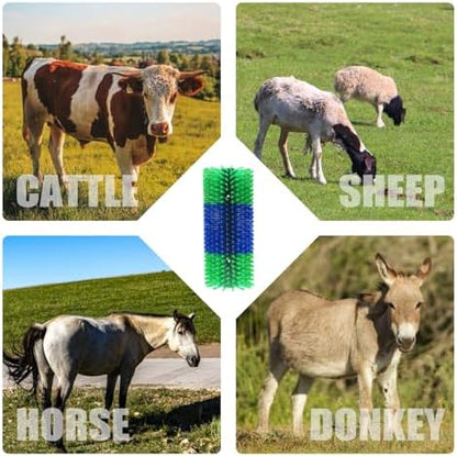 Livestock Scratching Brush 2-Pack, Heavy-Duty Farm Animal Self-Grooming Back Scratcher for Fence or Post Mount, Ideal for Horses, Cattle, Goats, Pigs, Durable Itch Relief Tool - 17.5×7.5 in