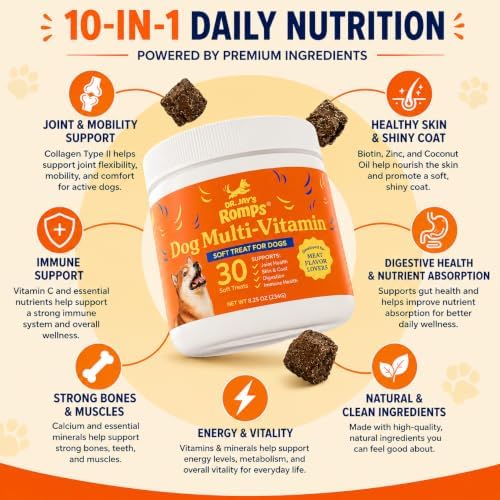 Dr Jay's Romps 10-in-1 Dog Multivitamin Soft Chews with Collagen, 30 Chews