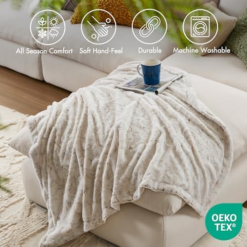 Madison Park Zuri Faux Fur Reversible Throw Blanket, 50 x 60, Snow Leopard